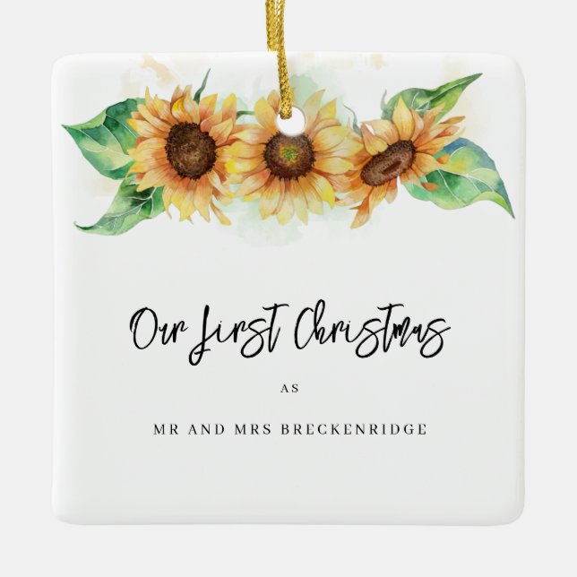 Erste Weihnachts Sonnenblume Vielen Dank Keramikornament (Vorderseite)