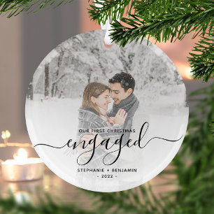Erste Weihnachts Verlobte benutzerdefinierte Foto  Ornament Aus Glas
