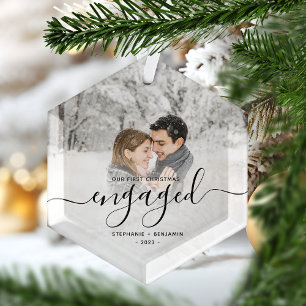Erste Weihnachts Verlobte benutzerdefinierte Foto  Ornament Aus Glas