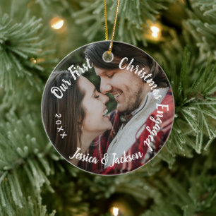 Erste Weihnachts Verlobten Couple Verlobung Foto Keramik Ornament