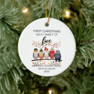 Erste Weihnachts-Vogelfamilie zu fünft Keramik Ornament
