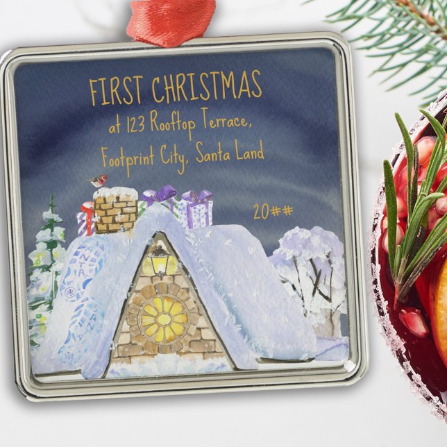 Erste Weihnachtsadresse Santa auf dem Dach Ornament Aus Metall (Von Creator hochgeladen)