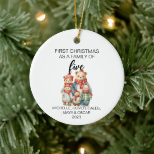 Erste Weihnachtsbärenfamilie von fünf Keramik Ornament