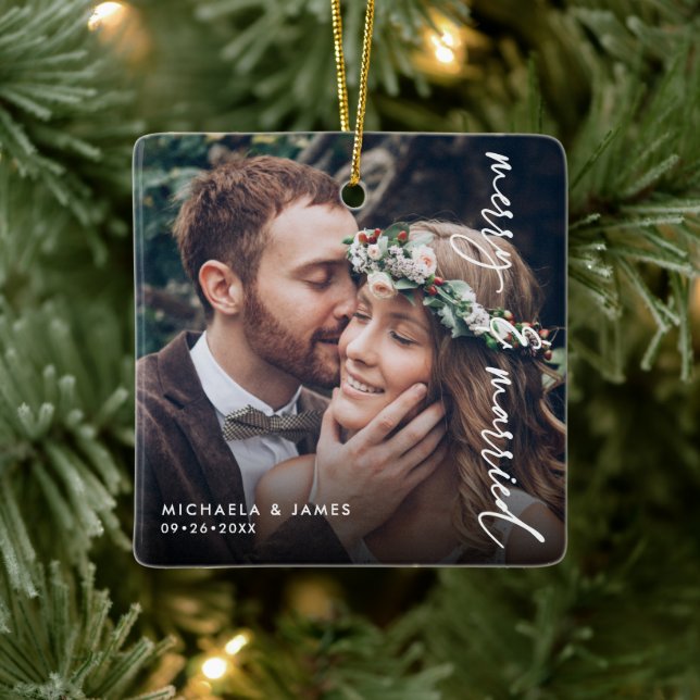 Erste Weihnachtsbezeichnungen und Datum 2-Foto Keramikornament (Baum)