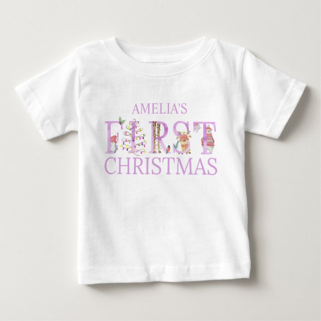 Erste Weihnachtsbriefe Süße Tier Briefe Mädchennam Baby T-shirt (Vorderseite)