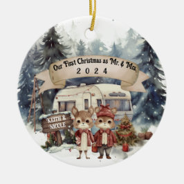 Erste Weihnachtscouple RV Camping neu Keramik Ornament