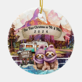 Erste Weihnachtscouple RV Camping neu Keramik Ornament