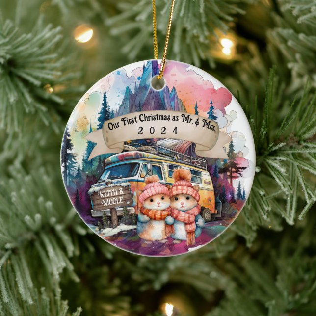 Erste Weihnachtscouple RV Camping neu Keramik Ornament (Baum)