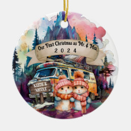 Erste Weihnachtscouple RV Camping neu Keramik Ornament