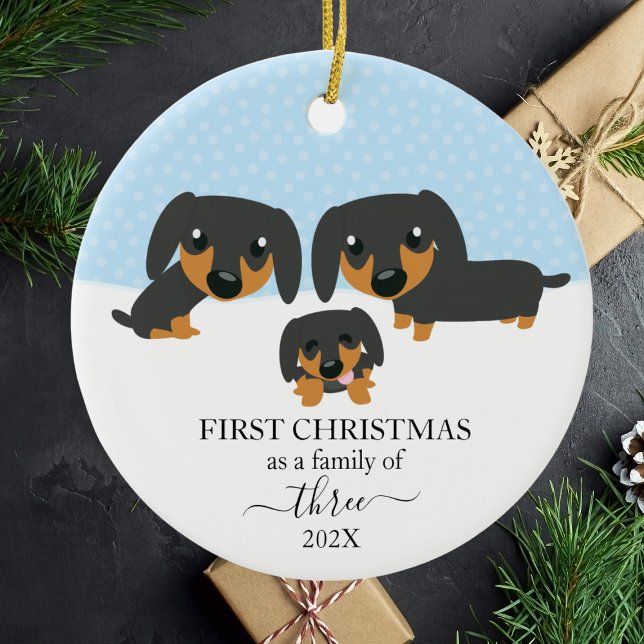 Erste Weihnachtsfamilie 3 Dackeln Weihnachten Keramik Ornament (First Christmas Family Of 3 Dachshund Christmas Ceramic Ornament
)