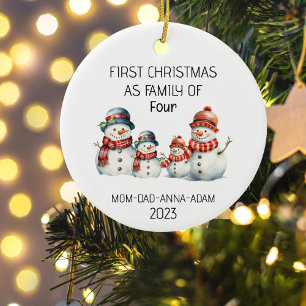 Erste Weihnachtsfamilie Vier 4 Snowmans Urlaub Keramik Ornament