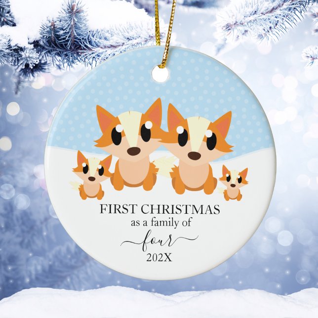Erste Weihnachtsfamilie von 4 Fox Weihnachtsschmuc Keramik Ornament (First Christmas Family Of 4 Fox Christmas Ornament
)