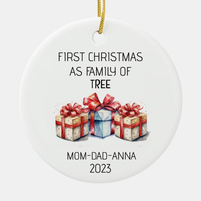 Erste Weihnachtsfamilie von Baumvorführungen Keramik Ornament (Vorne)