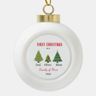 Erste Weihnachtsfamilie von drei Fotos Keepake Keramik Kugel-Ornament