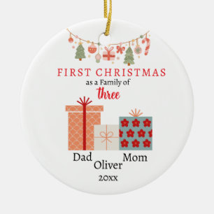 Erste Weihnachtsfamilie von drei Fotos Keepake Keramik Ornament