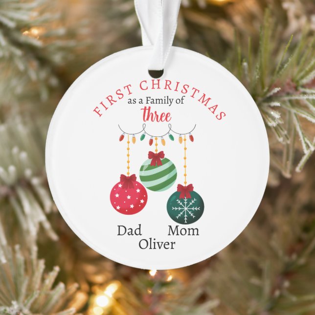 Erste Weihnachtsfamilie von drei Fotos Keepake Ornament (Baum)