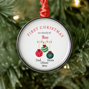Erste Weihnachtsfamilie von drei Fotos Keepake Ornament Aus Metall