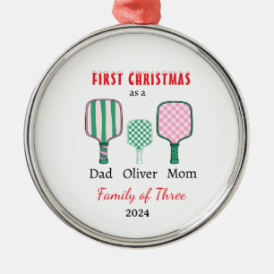 Erste Weihnachtsfamilie von drei Fotos Keepake Ornament Aus Metall