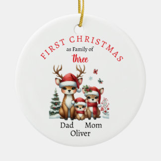 Erste Weihnachtsfamilie von drei Keepake-Fotos Keramik Ornament