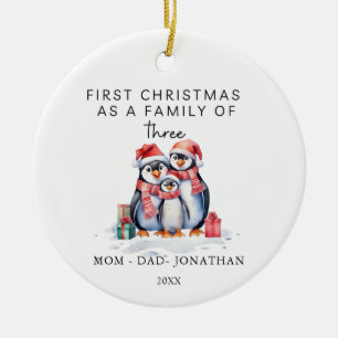 Erste Weihnachtsfamilie von drei Pinguinen Keramik Ornament