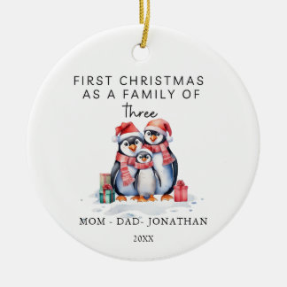 Erste Weihnachtsfamilie von drei Pinguinen Keramik Ornament