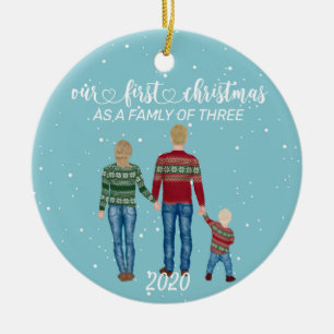 Erste Weihnachtsfamilie von Three Blonde Hair Boy Keramik Ornament