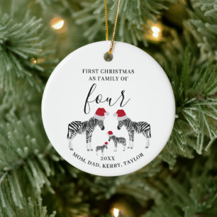 Erste Weihnachtsfamilie von vier Niedlichen Zebra Keramik Ornament