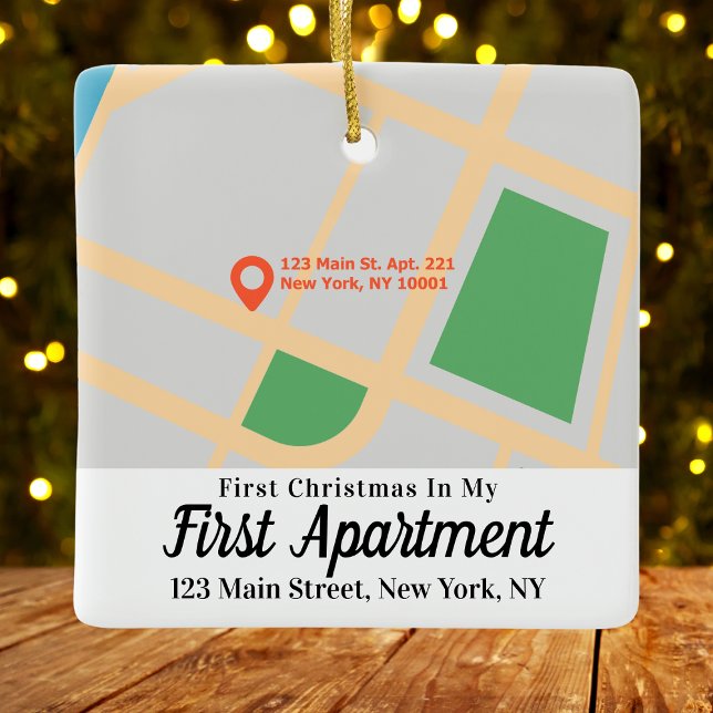 Erste Weihnachtsfeier 1. Apartment Adresse Custom  Keramikornament (First Christmas 1st Apartment Address Custom Map Ceramic Ornament
)