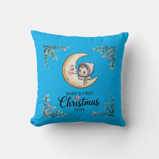 Erste Weihnachtsfeier 2025 Vintag Mond & Baby Kissen (Vorderseite)
