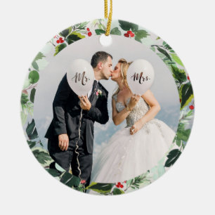 Erste Weihnachtsfeier als Foto von Herrn und Frau Keramik Ornament