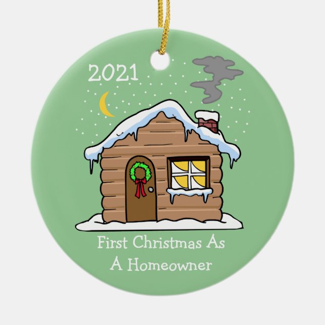 Erste Weihnachtsfeier als Hausbesitzer 2021 (Hütte Keramik Ornament (Vorne)