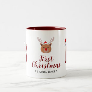 Erste Weihnachtsfeier als Mit Monogramm Familienna Zweifarbige Tasse