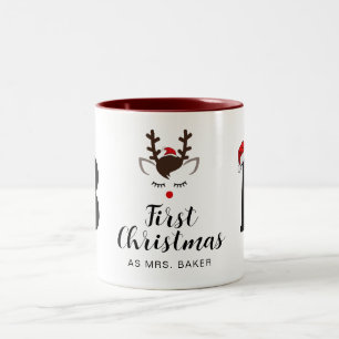 Erste Weihnachtsfeier als Mit Monogramm Familienna Zweifarbige Tasse