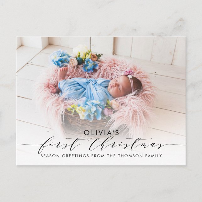Erste Weihnachtsfeier Elegantes Foto Handschrift Postkarte (Vorderseite)