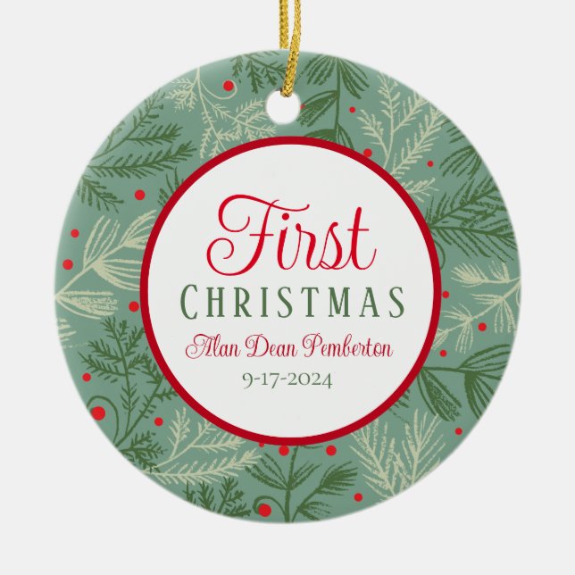 Erste Weihnachtsfeier Foto Keramik Ornament (Vorne)