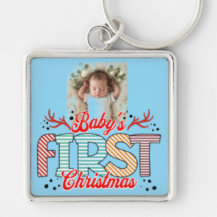 Erste Weihnachtsfeier Foto Rot / Blau personalisie Schlüsselanhänger