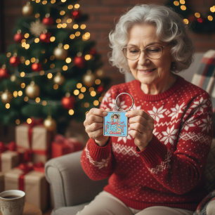 Erste Weihnachtsfeier Foto Rot / Blau personalisie Schlüsselanhänger