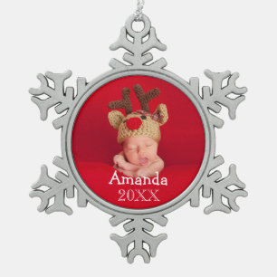 Erste Weihnachtsfeier Foto Snowflake Feriendekorat Schneeflocken Zinn-Ornament