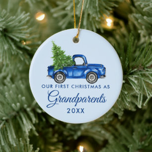 Erste Weihnachtsfeier Grandeltern Vintag Blauer La Keramik Ornament