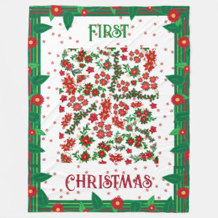 Erste Weihnachtsfeier Holly Poinsettia Floral Wint Fleecedecke