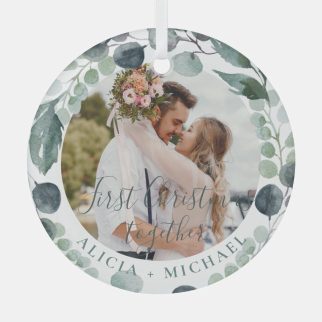 Erste Weihnachtsfeier mit Fotos Ornament Aus Glas (Vorderseite)