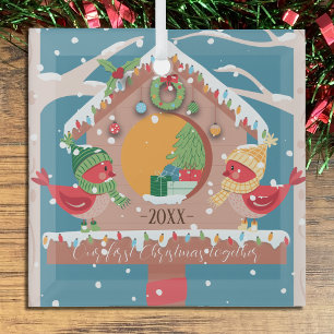 Erste Weihnachtsfeier mit Kardinälen Couple Orname Ornament Aus Glas