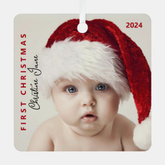 Erste Weihnachtsfeier | Modernes trendy Baby Foto Ornament Aus Metall