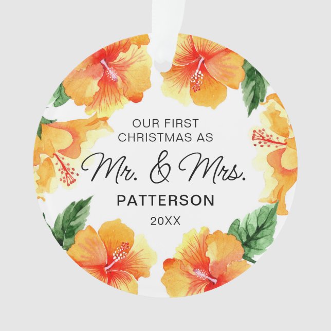 Erste Weihnachtsfeier Mr. & Mrs. Tropical Floral F Ornament (Vorderseite)