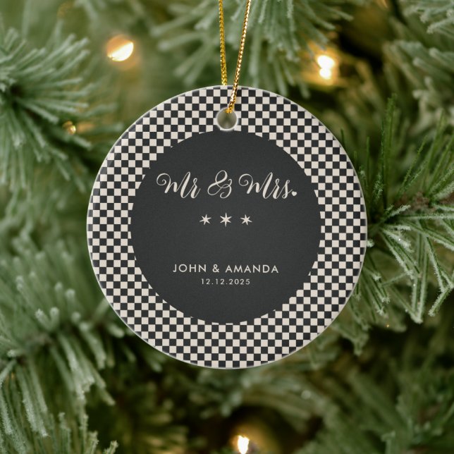 Erste Weihnachtsfeier neu verheiratet Retro Mr. un Keramik Ornament (Baum)