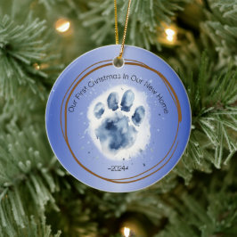 Erste Weihnachtsfeier Neuer Zuhause-Pfoten drucken Keramik Ornament