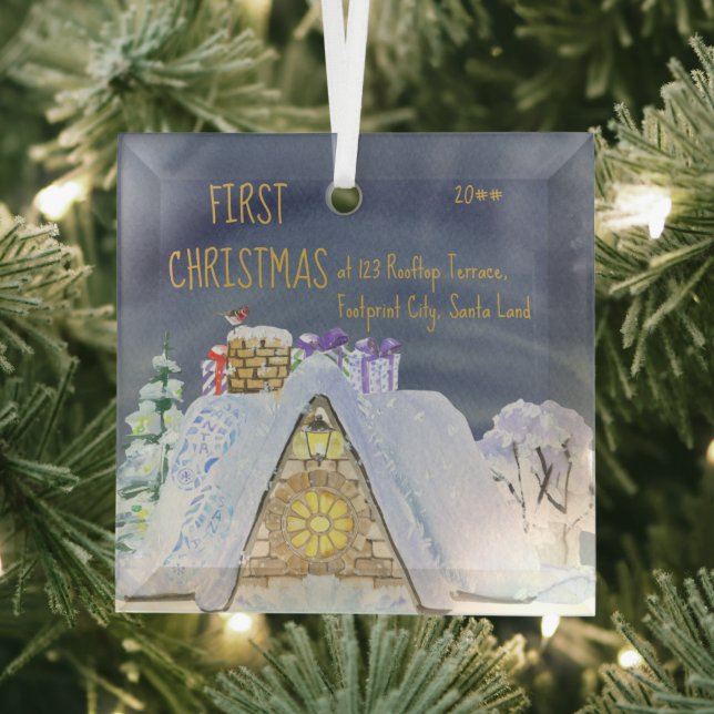 Erste Weihnachtsfeier New Zuhause Santa Footprint Ornament Aus Glas (Insitu)