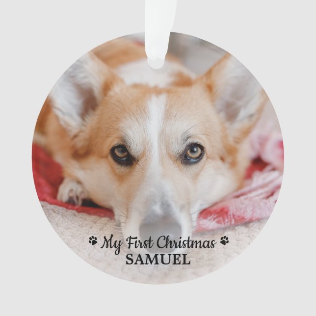 Erste Weihnachtsfeier Personalisierter Hund Welpe  Ornament (Vorderseite)