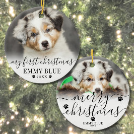 Erste Weihnachtsfeier Personalisierter Welpenhund  Keramik Ornament