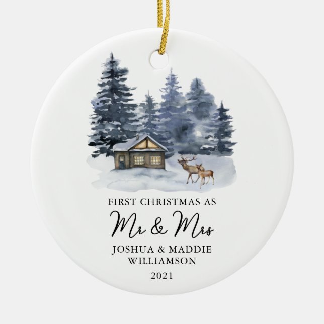 Erste Weihnachtsfeier Rustikales Foto  Keramik Ornament (Vorne)